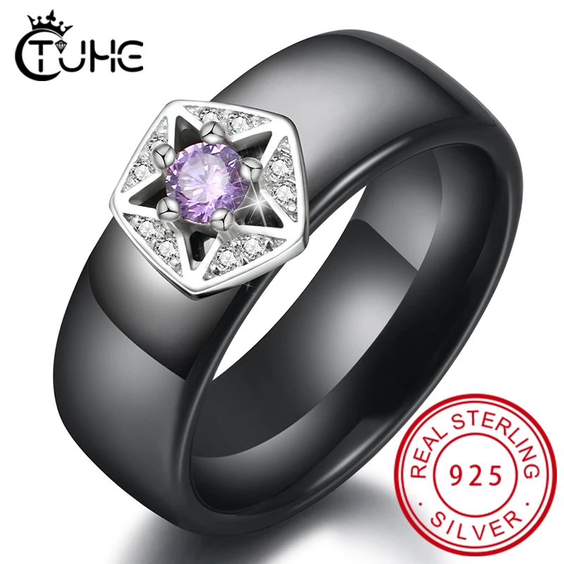 Женские романтичные кольца 8 мм с розовым кристаллом черные белые керамические