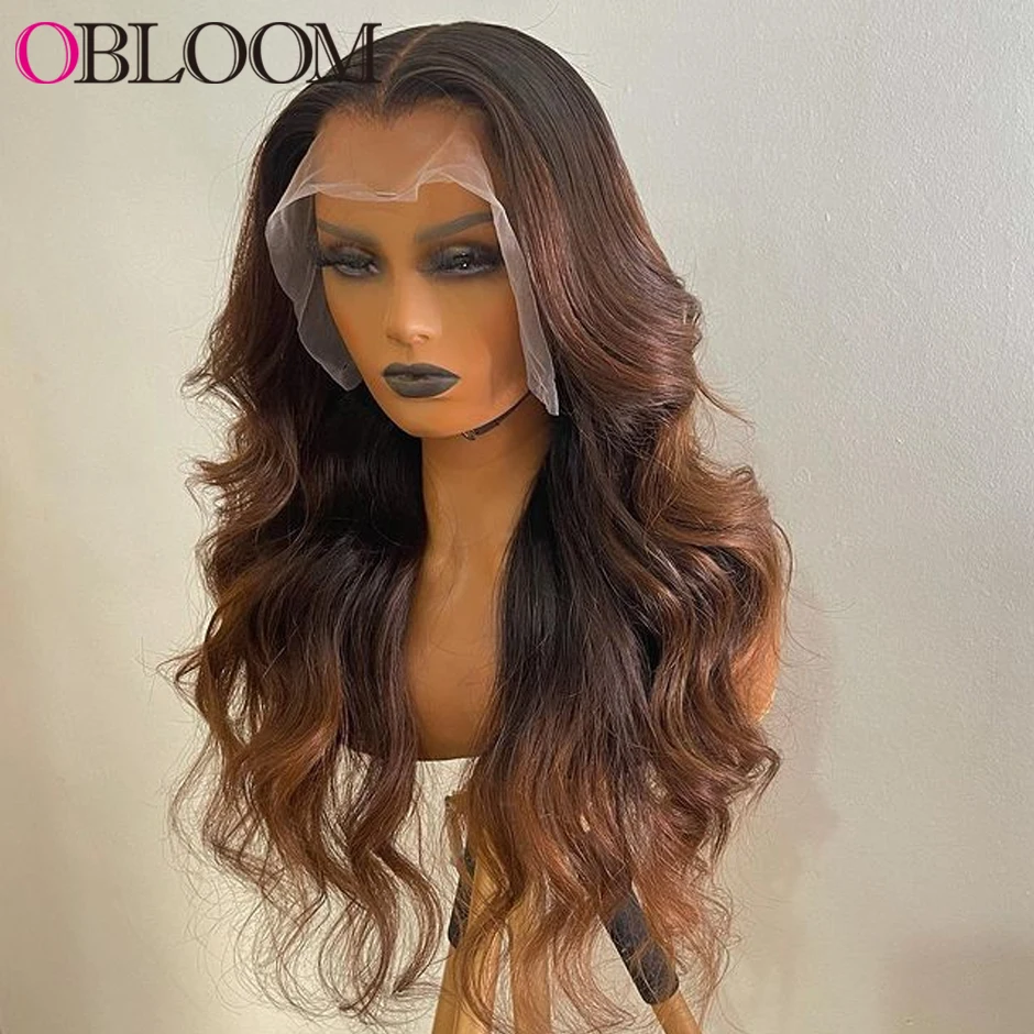 Ombre Brown Body Wave 13x6x2 Lace Front Wig Human Hair Wigs Transparent Lace Brazilian Wigs for Women Pre pluck Bleached Knots