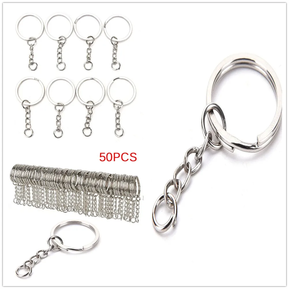 50PCS/10PC 25mm/30mm Polished Silver Keyring Keychain Split Ring With Short Chain Key Rings Women Men DIY Chains Accessories | Украшения и
