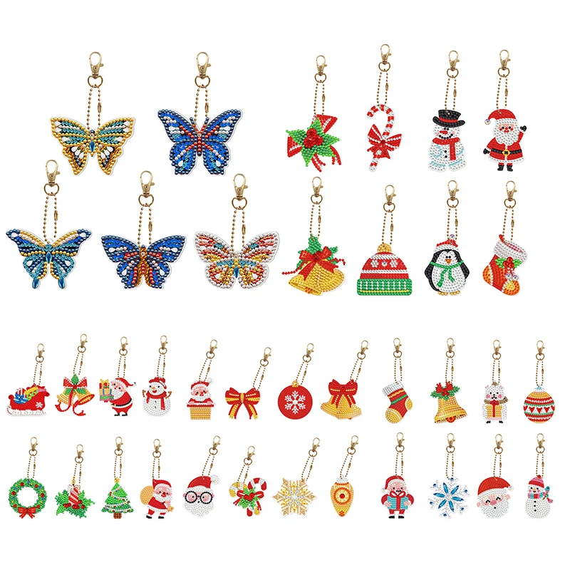

8Pcs DIY Full Special Shaped Drill Diamond Christmas Keychain Kits Acrylic Rhinestone Drawing Keyring Mosaic Art Crafts Pendant