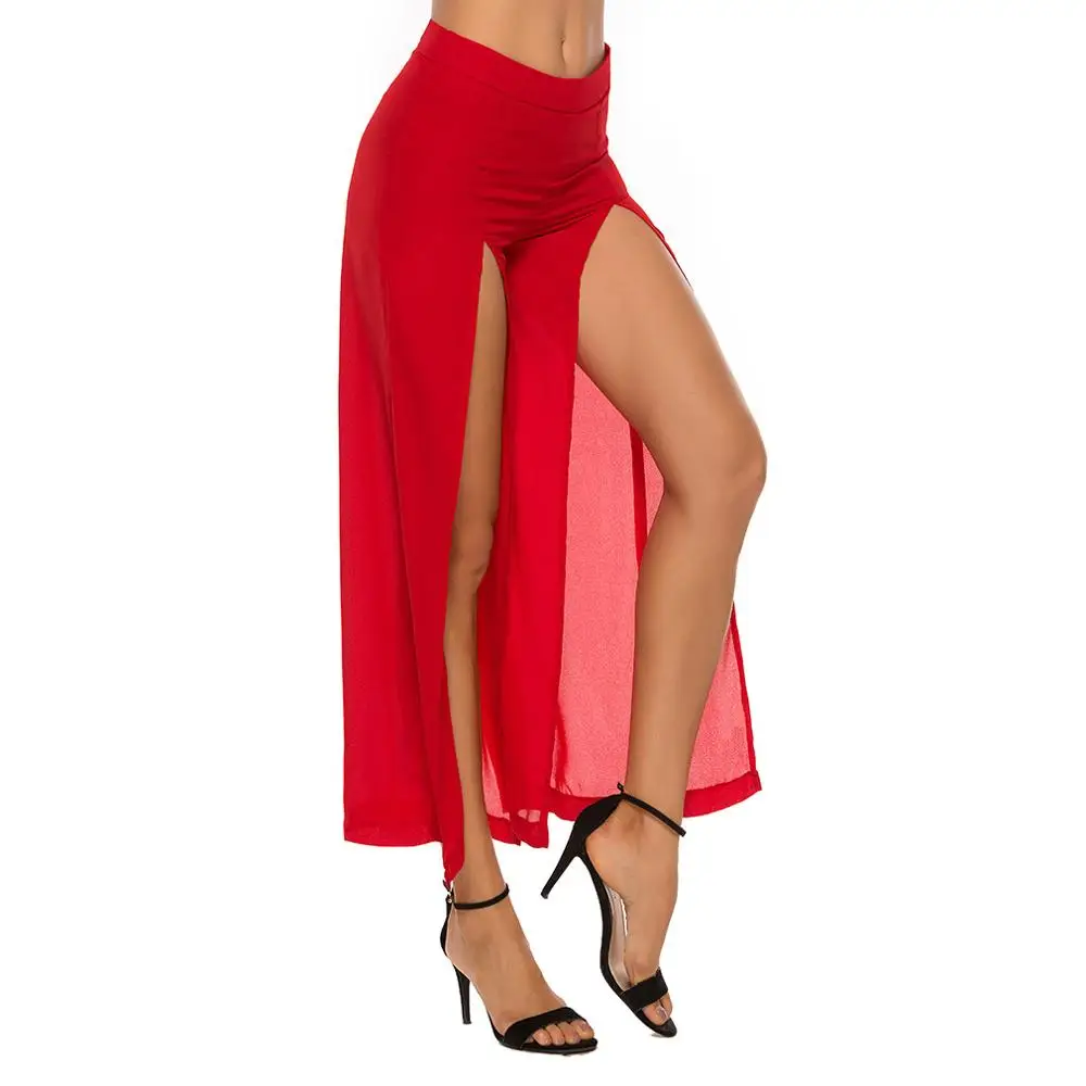 Женские широкие брюки с разрезом многослойные палаццо высоким и цветочным