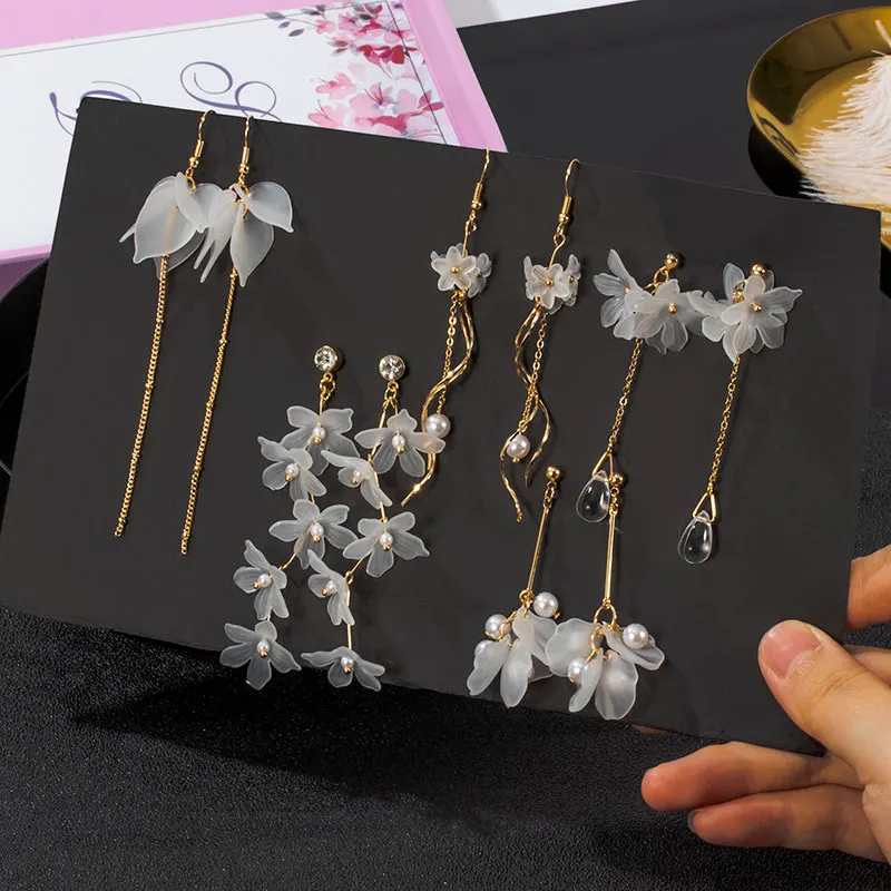 Новые модные серьги ручной работы с цветком Висячие корейские для женщин белые