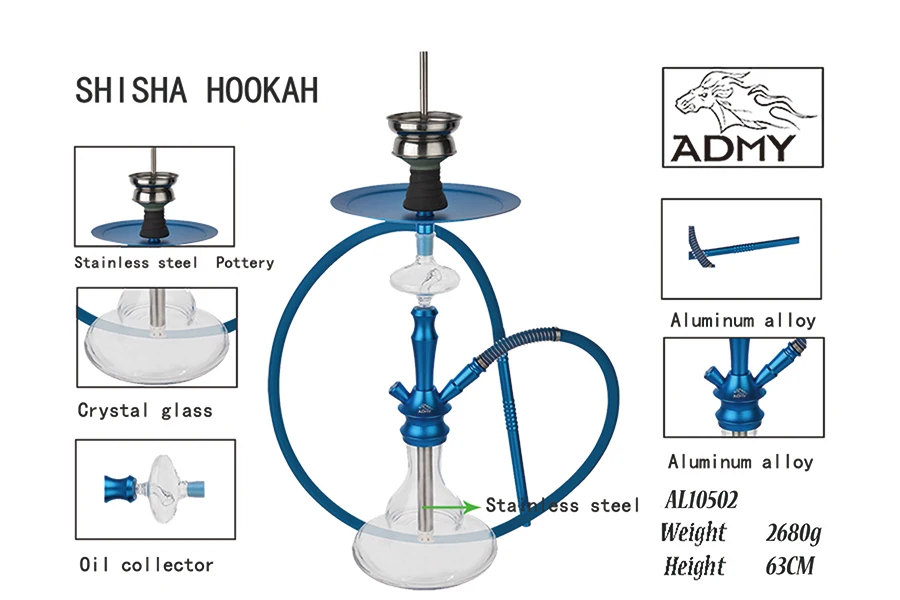 Новинка, Hgt63cm, современный алюминиевый кальян, шесть цветов, наргиле, курительная водопровод, с фабрики, рюкзак, подарок