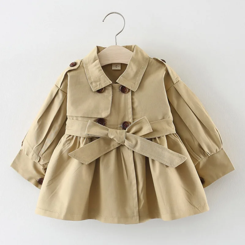 

Baby Girl Jacket 2022 Spring New Sweet Long-Sleeve Jackets Fashion Kid Solid Color Tie Waist Trench Coat For Girls Cardigan 1-4Y