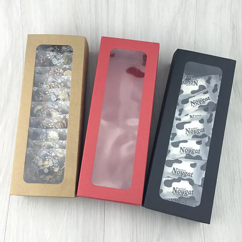 Коричневая/красная/черная картонная оконная коробка с прозрачным ПВХ для