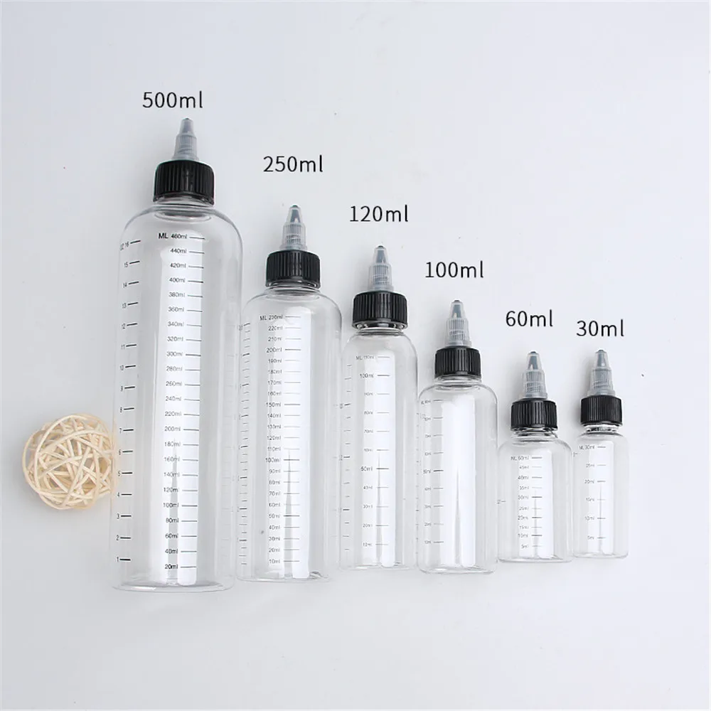 

30ml/60ml/100ml/120ml/250ml Plastic Pet E Juice Liquid Capacity Dropper Bottles Twist Top Cap Tattoo Pigment Ink Containers
