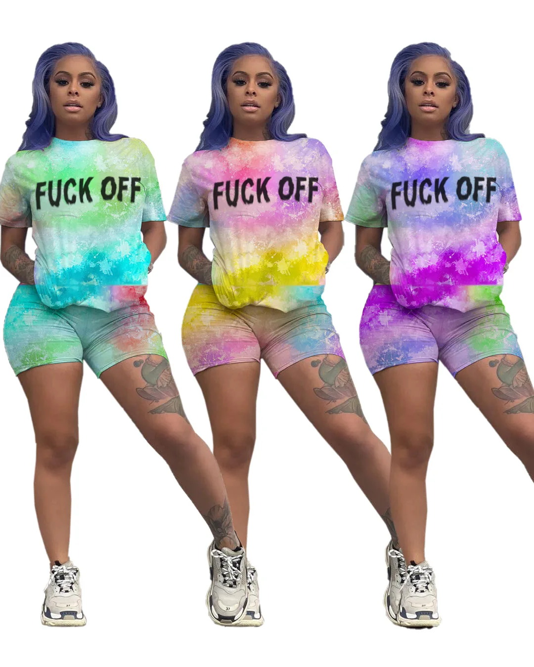 

Women's Summer Fashion Casual Printed O Neck Short Sleeve Top and Shorts 2 Piece Sets