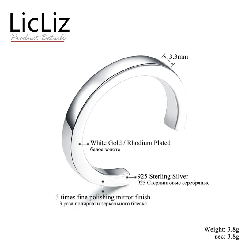 Thin LicLiz, 925 пробы, серебряные, открытые, регулируемые, каффы, кольца для женщин, Круглый Круг, кольцо, ювелирное изделие, Anillos Plata 925 Para Mujer LR0323 - Цвет камня: Thin