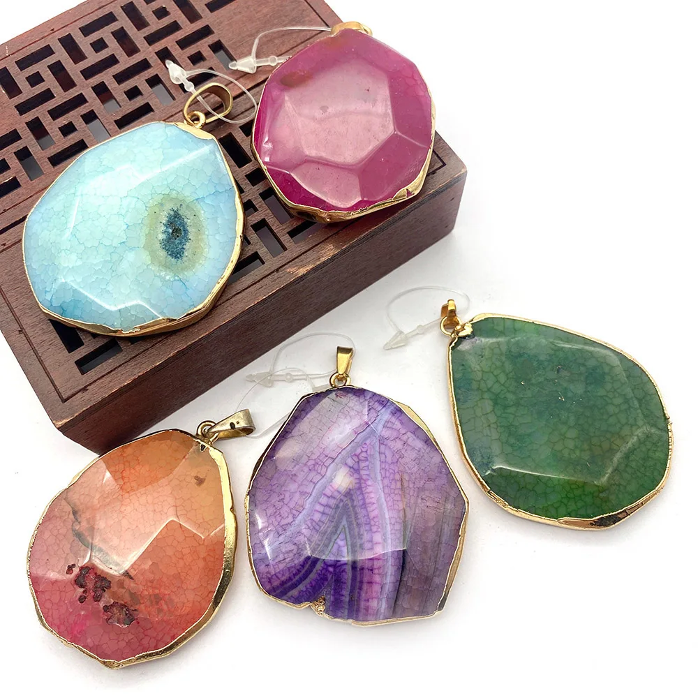 

Natural Stone Agate Necklace Pendant Irregular Shaped DIY Jewelry Making Women's Accessories Electroplating Craft Charm Jewelry