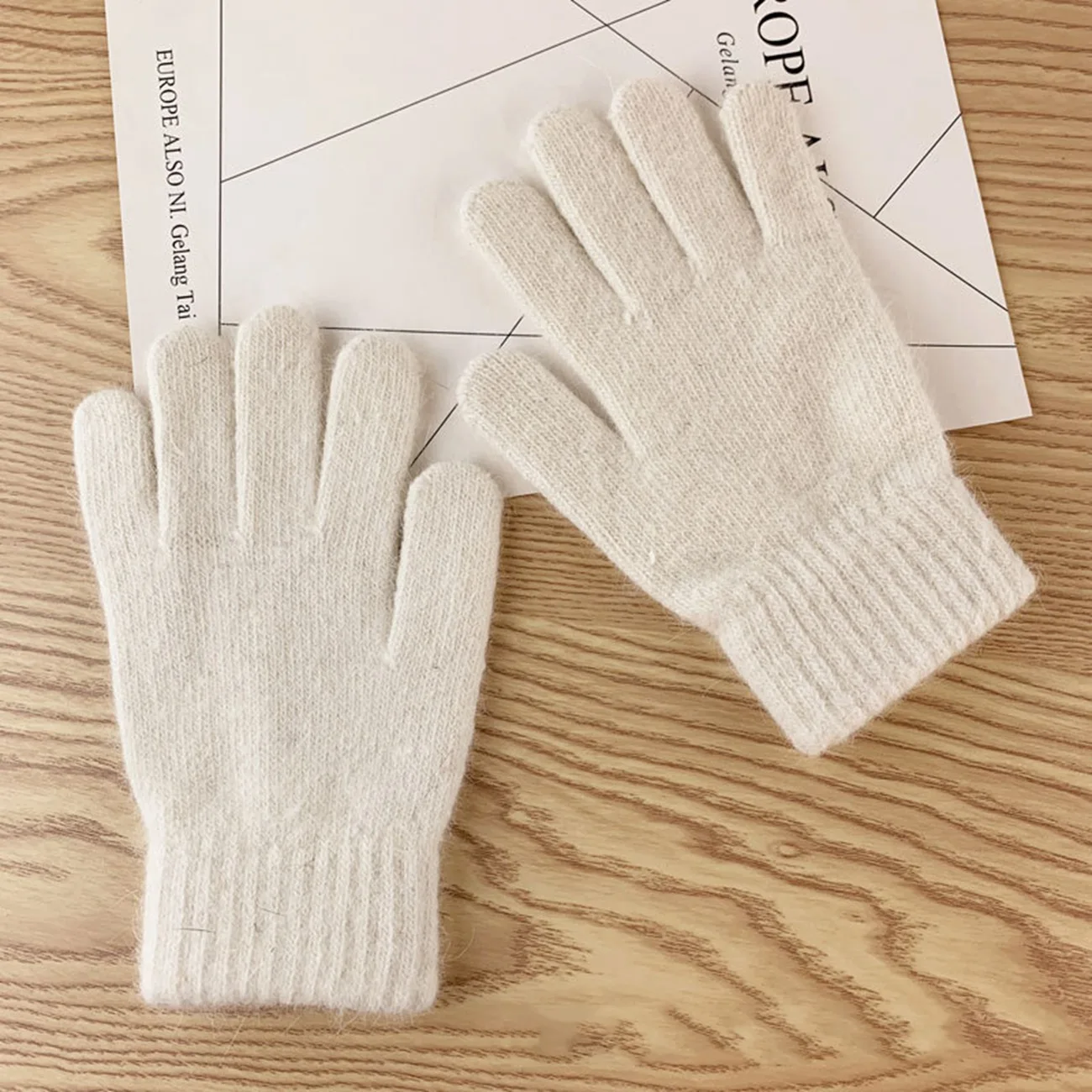 

Fashionable Women's Winter Wool Knitted Gloves Men's Thicken Plus Velvet Elastic Full Finger Cycling Driving Warm Mittens