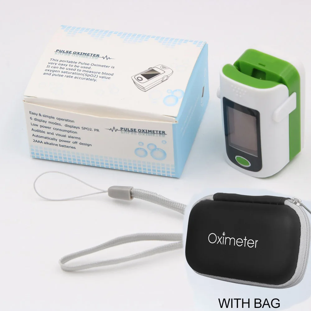 green WITH bag Портативный Пальчиковый оксиметр, медицинское оборудование, монитор сердечного ритма, ЖК-аппарат для измерения сердечного ритма, Saturometro Home - Color: green WITH bag