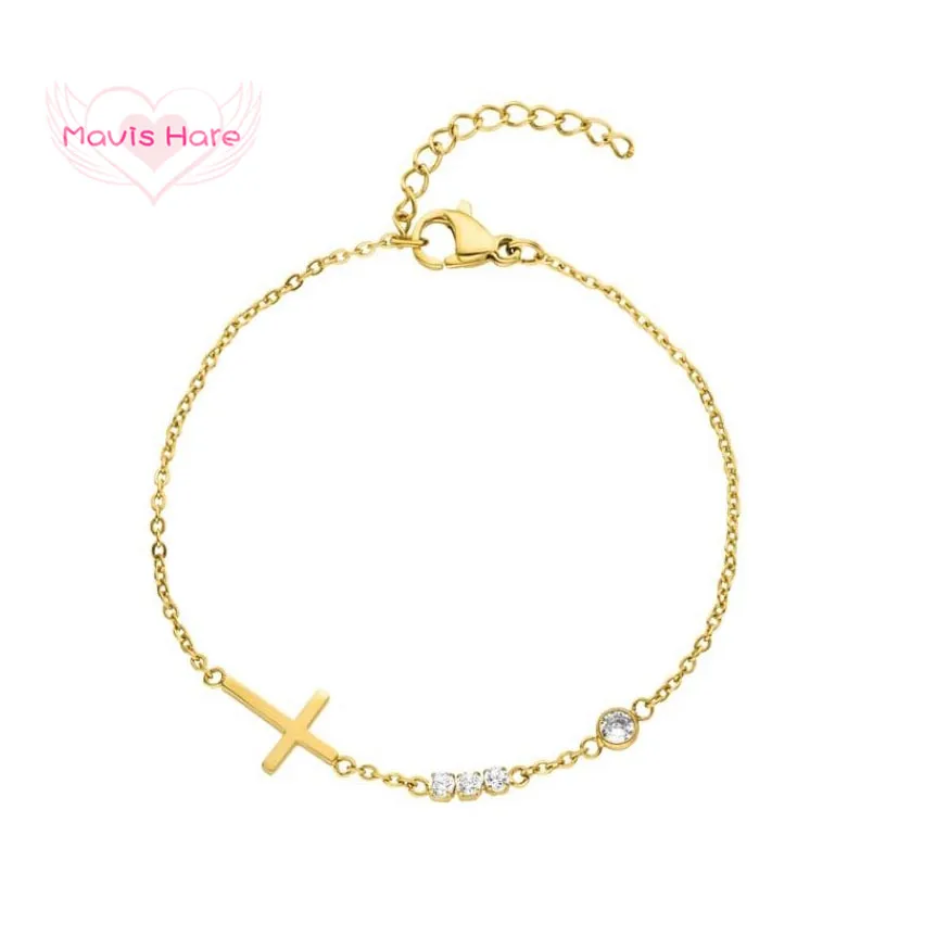 Браслет Mavis Hare из нержавеющей стали с крестом кристаллами | Браслеты