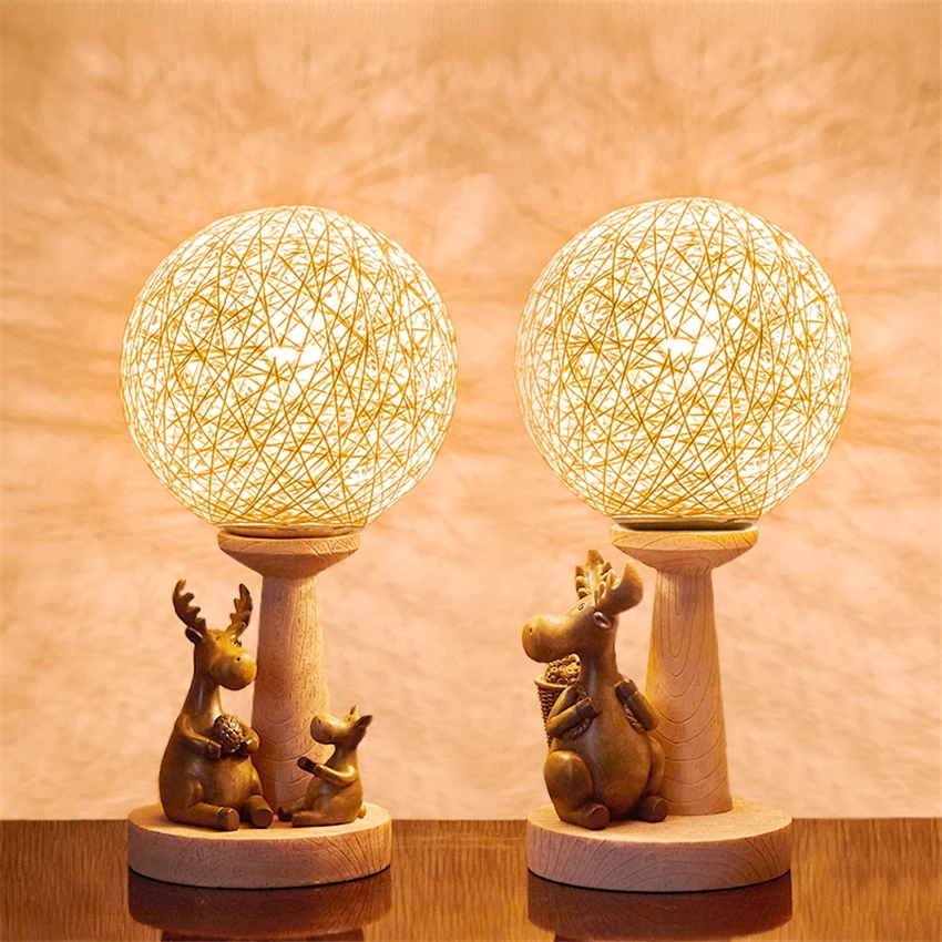 

Nordic deer Rattan ball small table lamps bedroom romantic bedside lamp wedding room art wedding gift table light decor fixtures