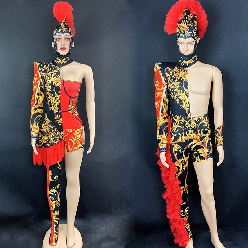 

Мужские/женские сценические костюмы певицы Dj Ds Gogo танцевальные наряды в стиле ретро комбинезон с принтом праздничная одежда DNV15382