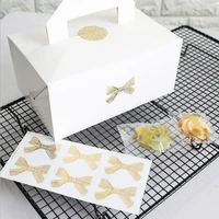 60pcslot transparent big bow gold handmade cake cookies bag box packaging sealing label sticker baking diy gift party stickers