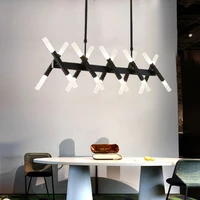 nordic simple black hardware acrylic chandelier personality free adjustment dining room decoration led 20 heads lighting fixture
