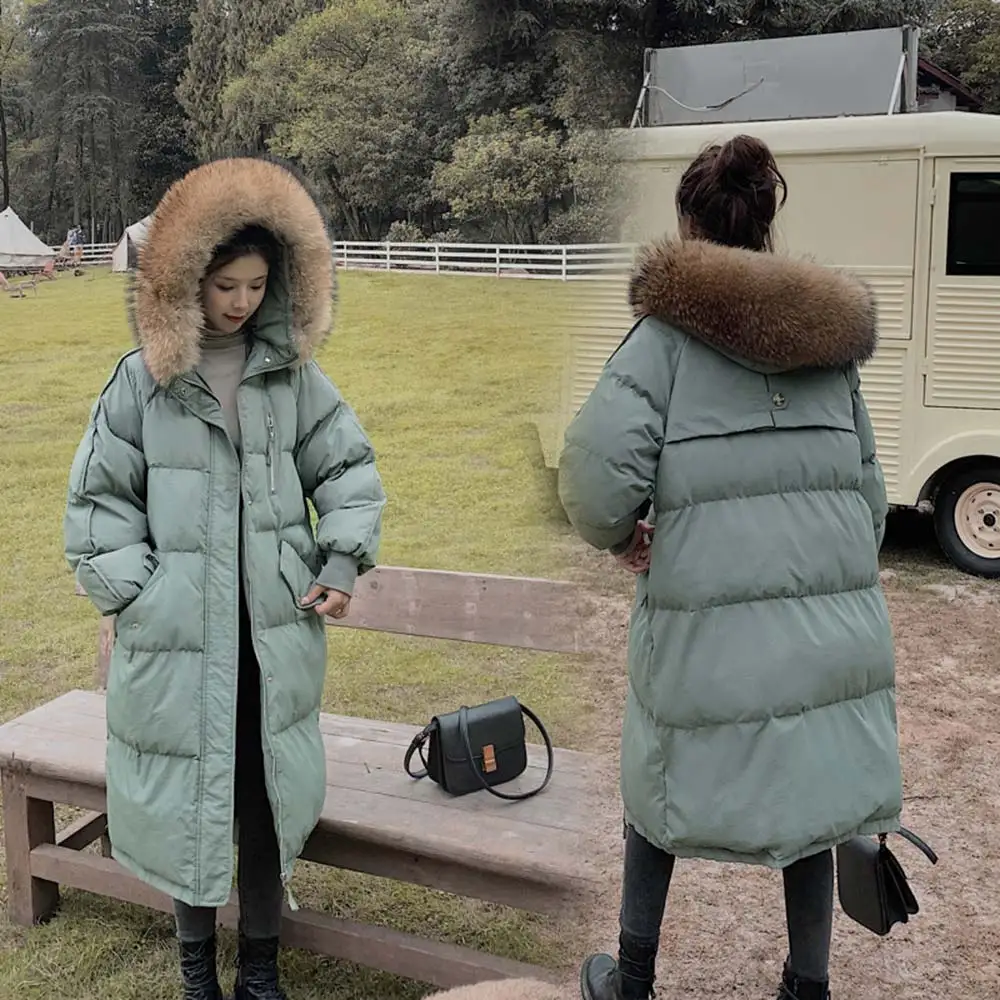

Women Hooded Parka Ladies Fashion Jacket Women Long Down Broadcloth Jacket Coat 2021 New Winter Loose Big Fur Collar Warm Coat