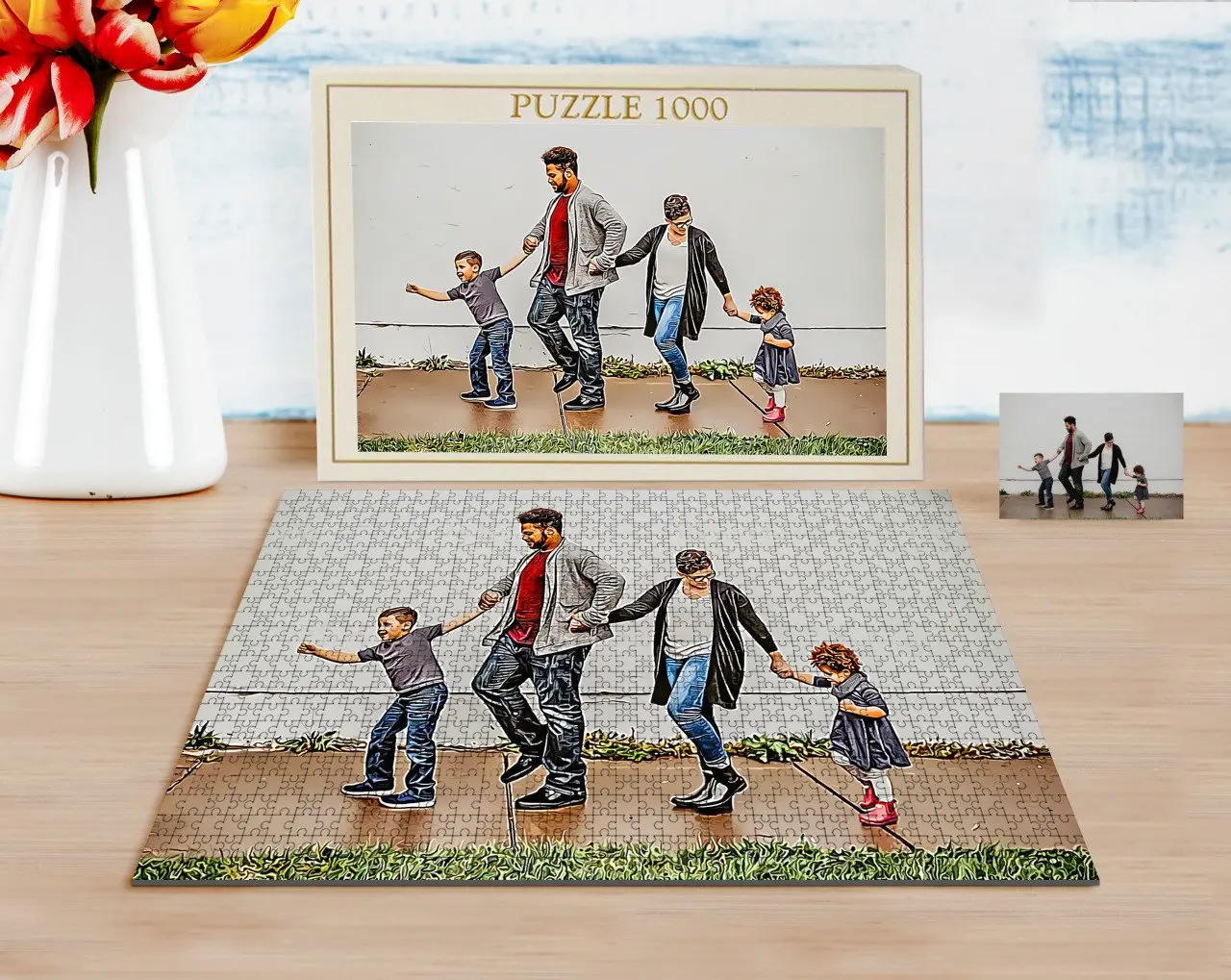 

Персонализированная полноразмерная семейная карикатура из 1000 частей, профессиональный пазл-1