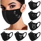 5 состоит из 12 штук, Для женщин мужчин сверла блестки черная маска Моющиеся Многоразовые Удобная Тканевая маска для лица с регулируемым туманный туман уход за кожей лица Маска щит Mascarillas