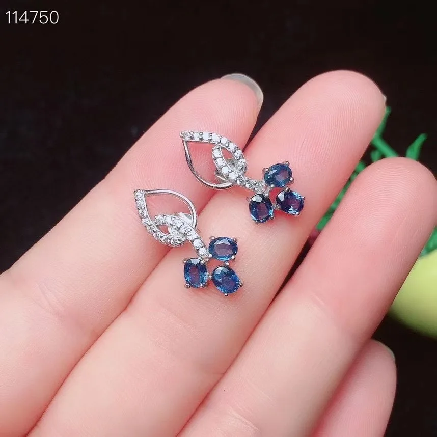 Новое поступление сапфировые серьги 100% натуральный сапфир 925 пробы Серебряное