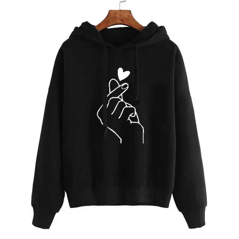 

Heart Finger Sweatshirt Printed Coat Tops Pullover Hooded Women's Hoodie Jumper Size S-XL