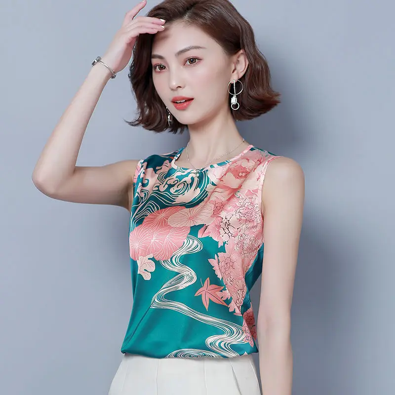 

Женский жилет с принтом, повседневный Свободный пуловер без рукавов, с круглым вырезом, Q43, лето 2021