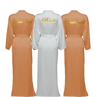2021 satin chiffon robes long robes long sleeve orange custom bridesmaid robes bride robe women long wedding bathrobe homewear