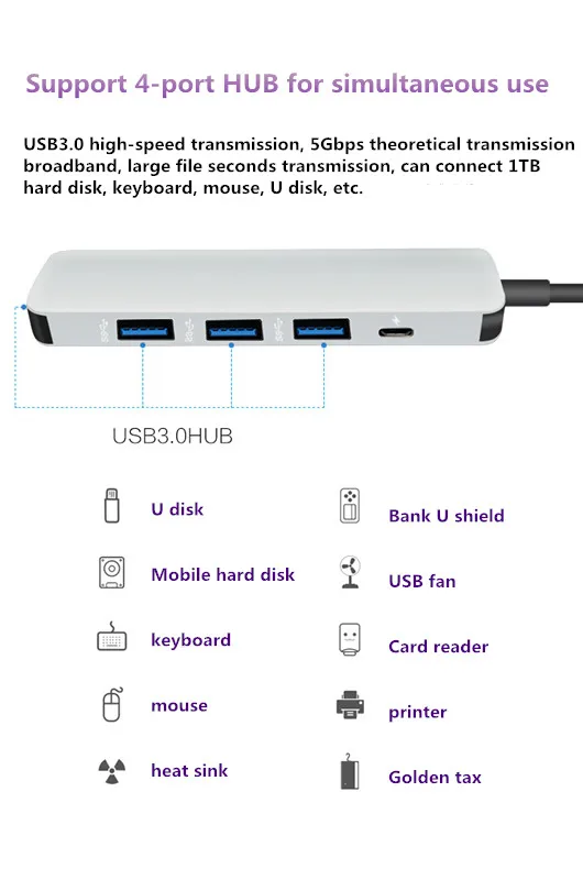 5 в 1 USB C док-станция для ноутбука USB 3,0 HDMI PD Fealushon для MacBook samsung Galaxy S9/S8/S8+ type C док-станция usb-хаб