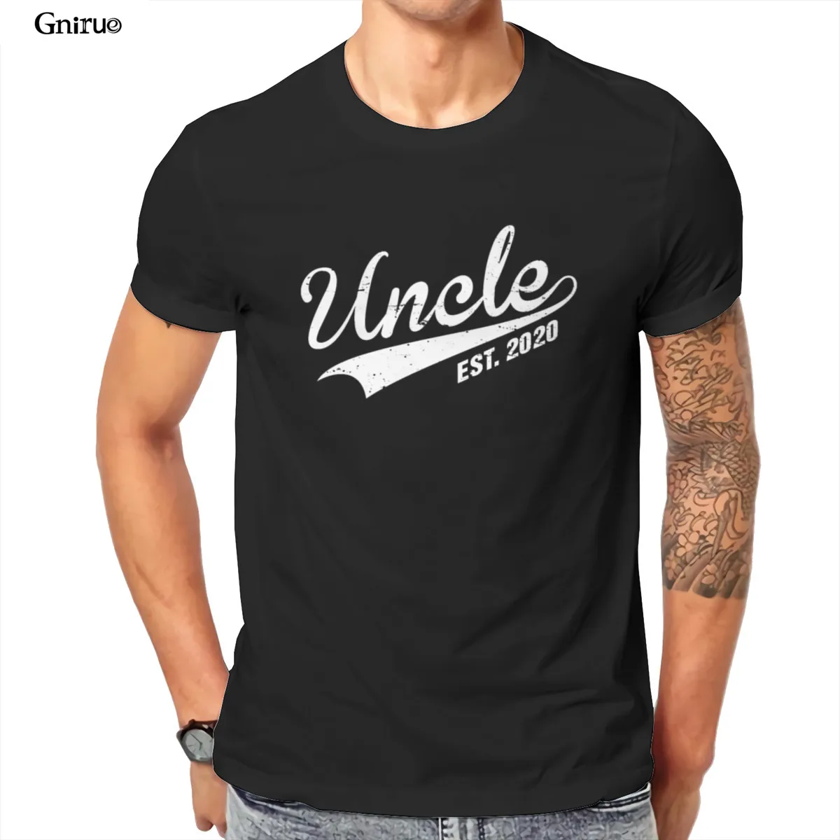

Wholesale Uncle Est 2020 T-Shirt Funny Cool New Uncle Humor Mens T-Shirt Games Punk KoreanStyle Mens Clothes 103135
