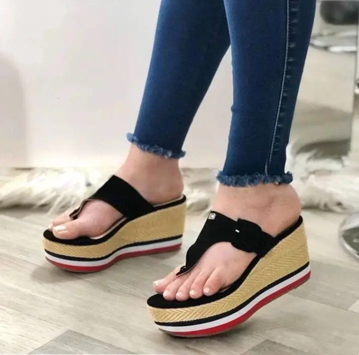 

Shoes Ladies' Slippers Rubber Flip Flops Low Platform Flower Slipers Women Big Size Hawaiian 2021 Summer Hoof Heels Rome Scandal