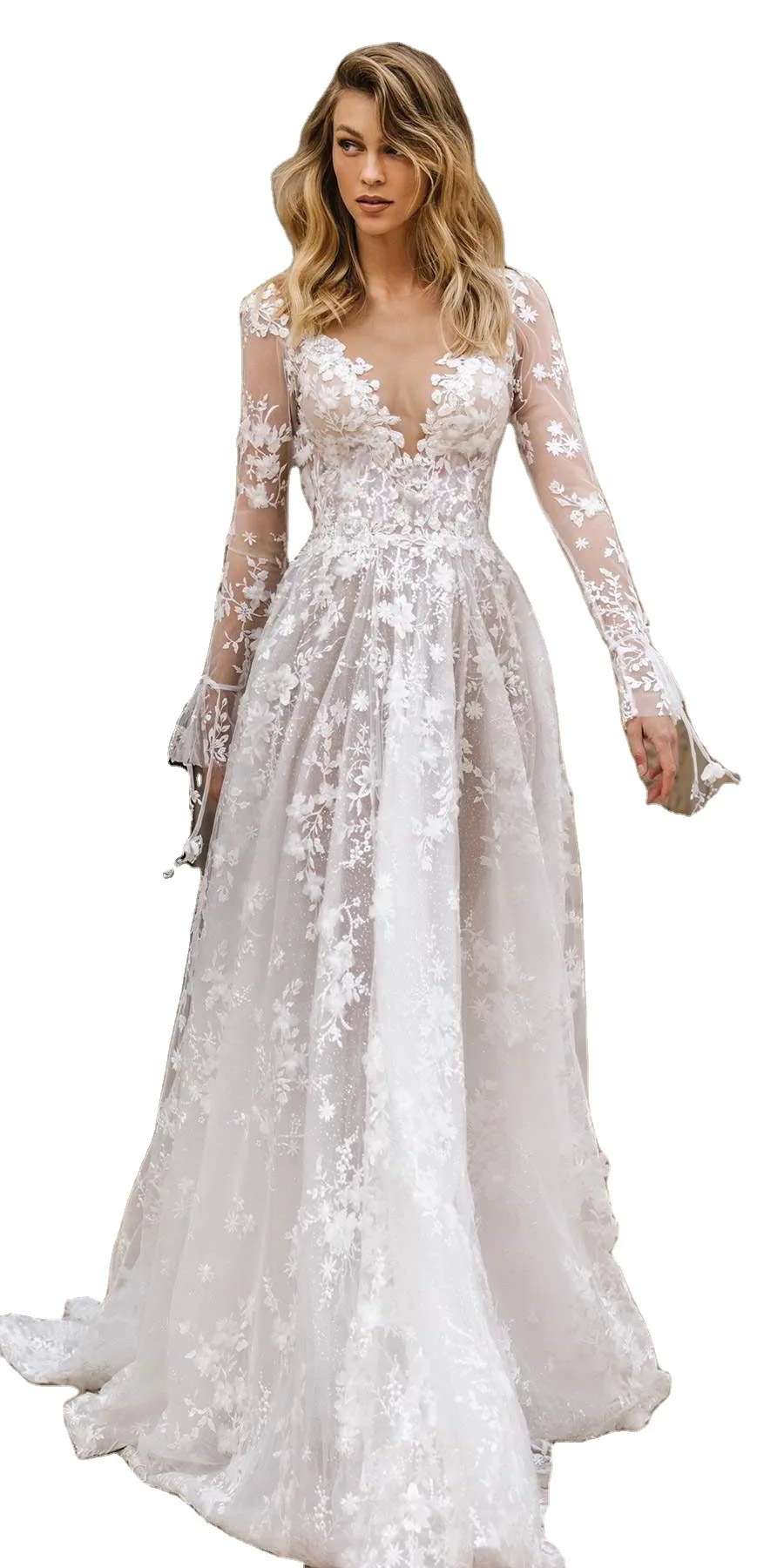 

Handmade Sequined Tulle Gowns For Prom 2020 Elegant O-neck A-line Champagne Long Evening Dresses Luxury Special Occasion Dresses