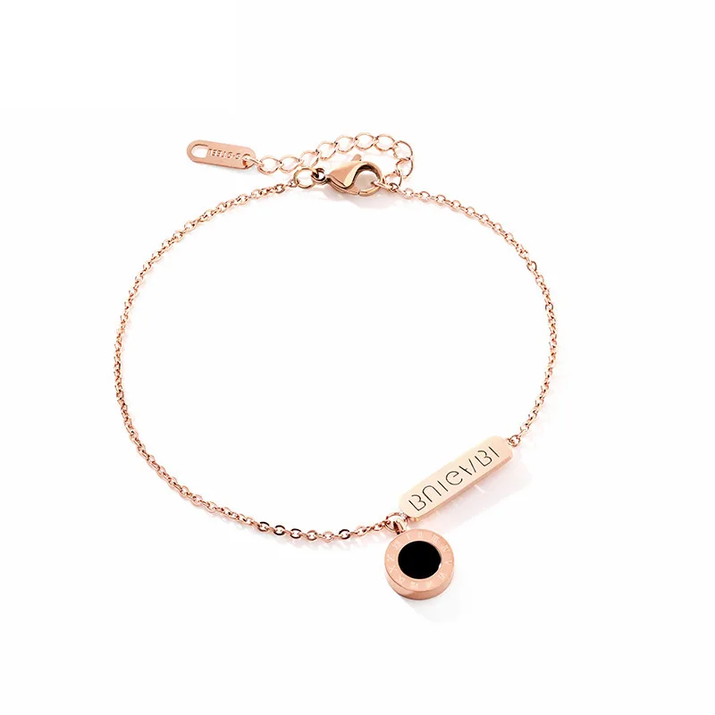 

Double-sided Roman Numeral Pendant Titanium Steel Anklet Female 18K Rose Gold Leg Ring Jewelry Lady Beach
