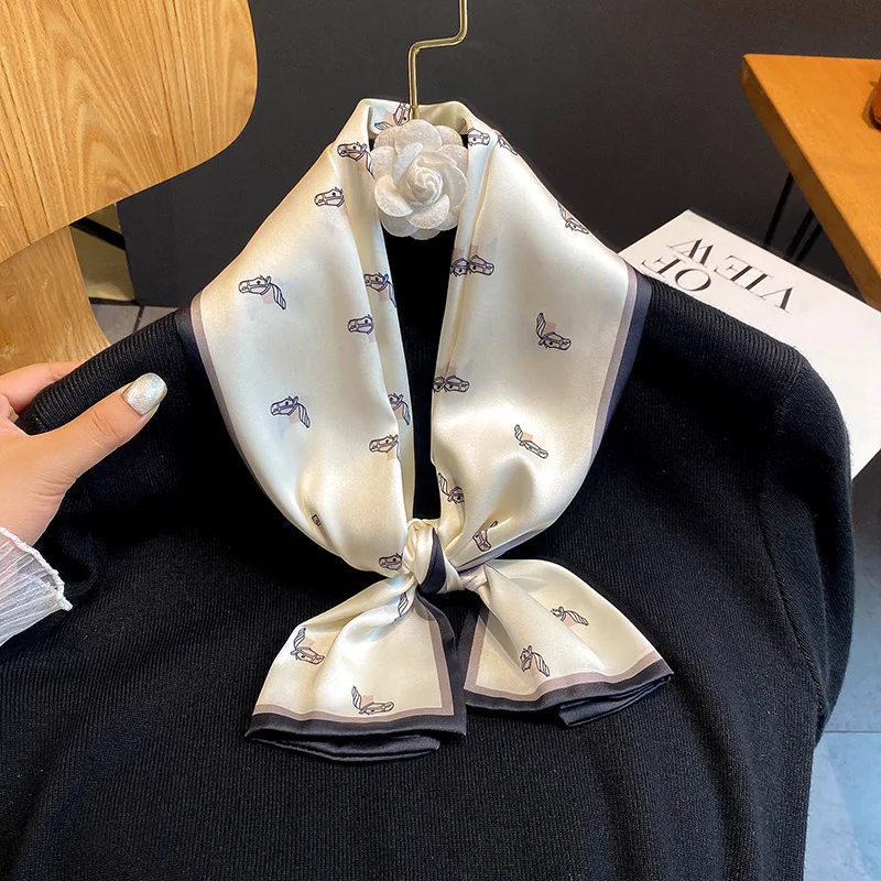 

2021 new Silk Long Scarf Women Luxury Scarves Neckerchief Summer Headband Female Hair Kerchief Scarfs Hairband Neck For Ladies