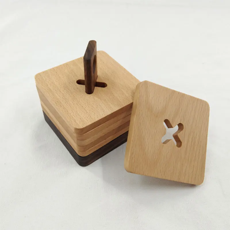 Квадратная Массивная древесина клена набор подставок с твердой ореховой дерева