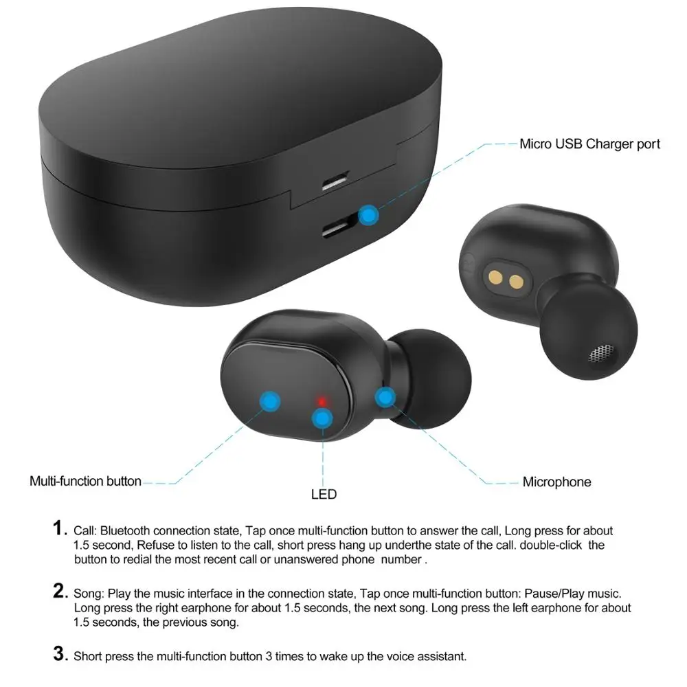 

Bluetooth Earphones Wireless Headphones Stereo Sport Bluetooth Earbuds Headset with Charging Case