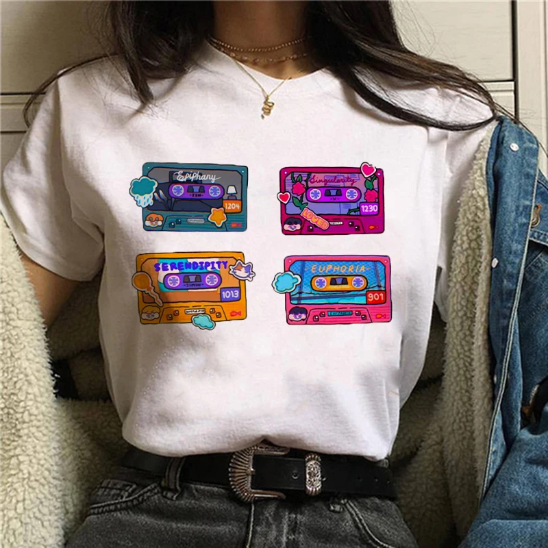 

Summer women short-sleeved T-shirt printing letters bts new album mood fashion popular street casual cute kawaii woman tshirts