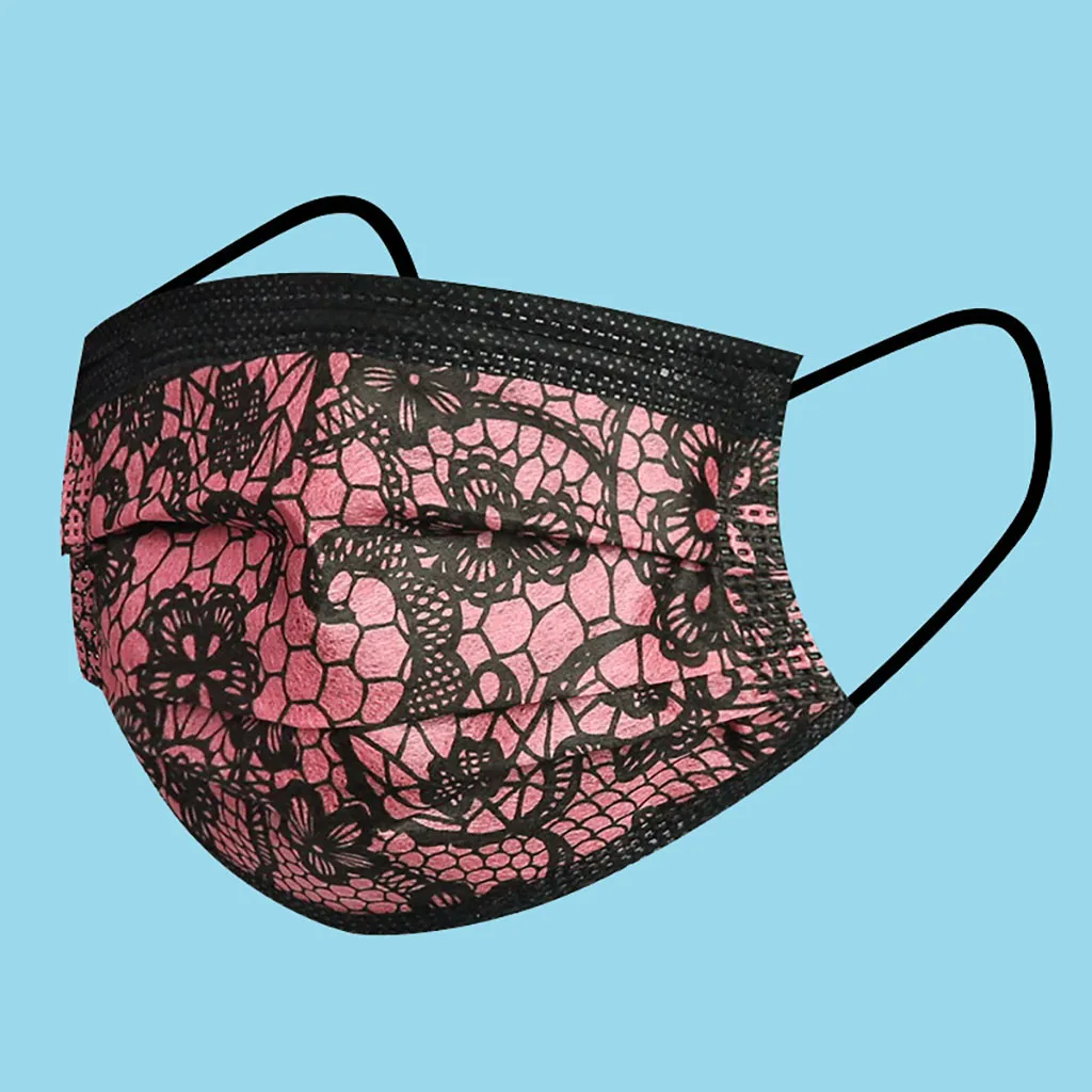 

50PC Adult Fashion Lace Disposable Protection 3 Layer Breathable Face Mask Mascarillas Cool Silk Breathing Masque Facial Mask