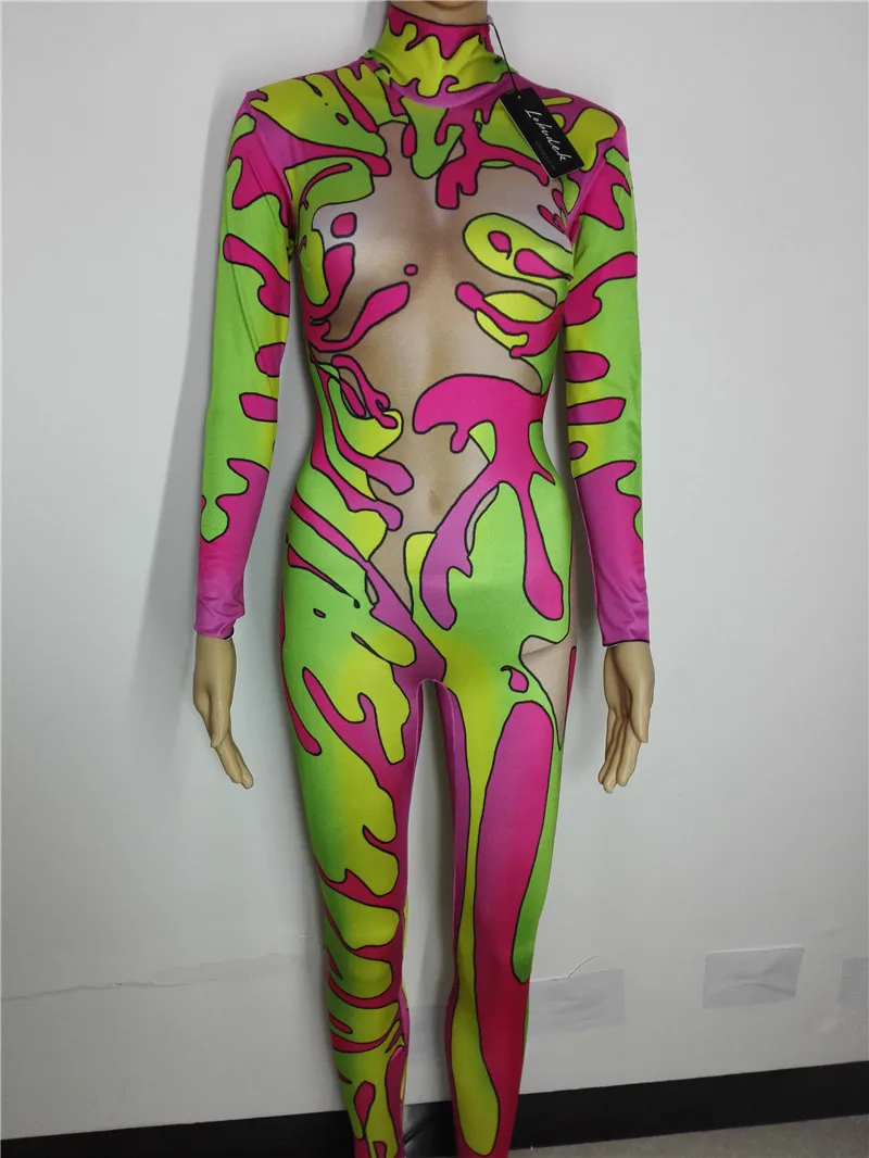 Женский костюм комбинезон с принтом сексуальное боди для ночных клубов певиц