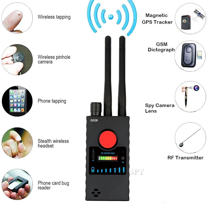 

Dual Antenna G528 Anti Candid Hidden Camera Detector RF Signal Secret GPS Audio GSM Mobile Phone Wifi Pinhole Cam Spy Bug Finder