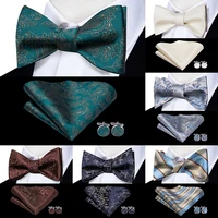hi tie classic butterfly self bow tie green christmas bow ties for men pocket square cufflinks fashion silk wedding bow tie set