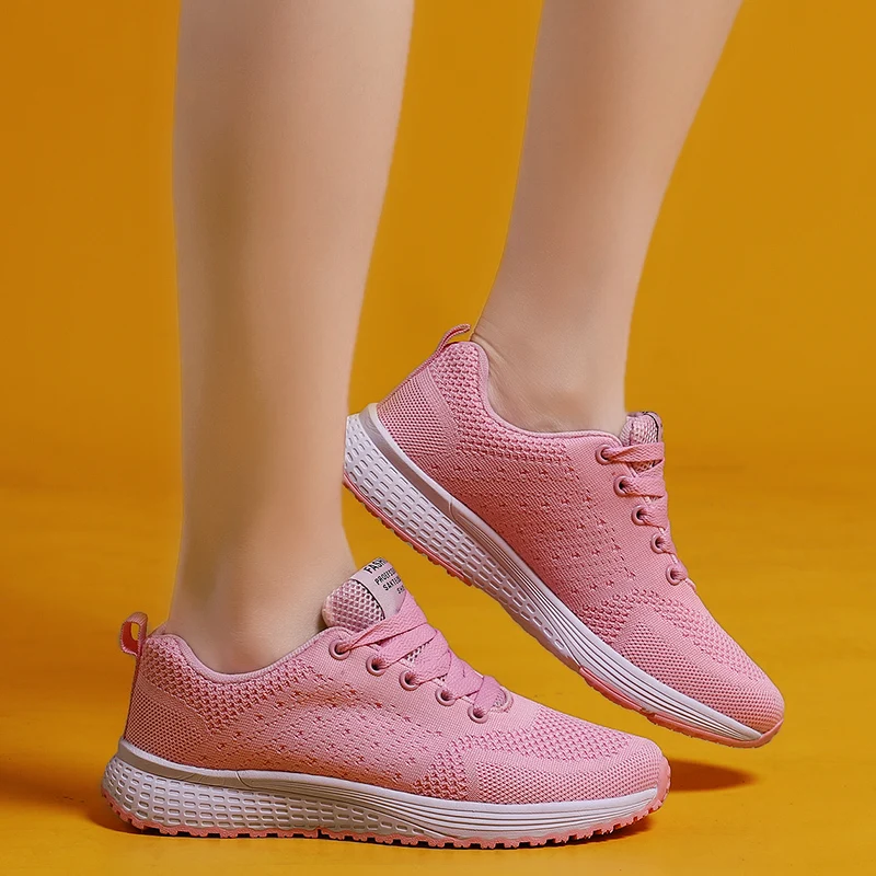 Удобные кроссовки для Для женщин обувь на шнуровке розового дышащие сетчатые