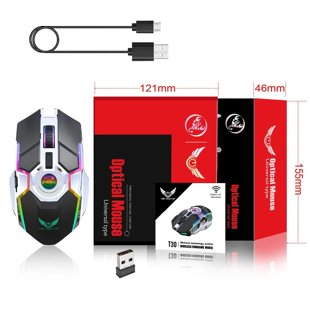 2,4 Ghz игровая/Беспроводная перезаряжаемая 7 кнопок dpi Регулируемая 5 RGB подсветка компьютерная мышь для ПК/ноутбука/компьютера/рабочего стола