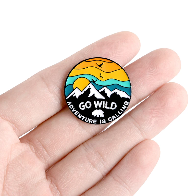 QIHE JEWELRY Adventure Enamel Pins Bear Sun Bird Mountain Brooches Badges Denim Clothes Bag Lapel Gift for Friends | Украшения и