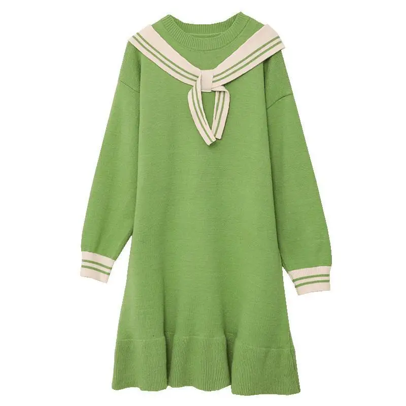 

Women Sweaters 2020 New Autumn And Winter lazy knit striped long sleeve dress female western fairy sweater dress TYJTJY