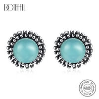 doteffil new pure 925 sterling silver stud earrings for women fine jewelry round turquoise post earring joyeria fina para mujer