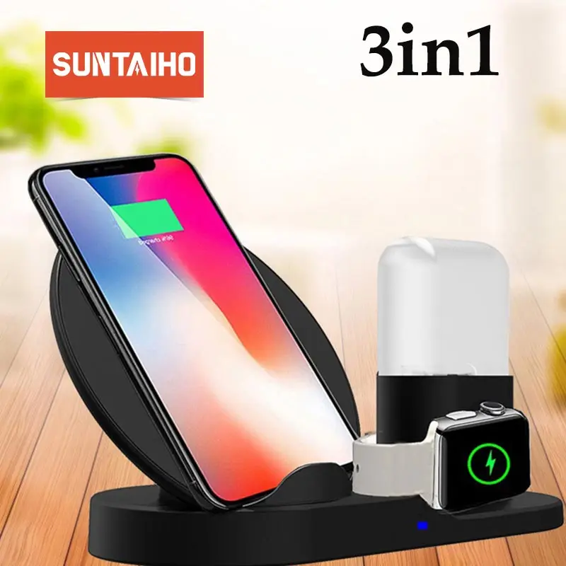 Беспроводное зарядное устройство Suntaiho Qi 3 в 1 для Xiaomi mi 9 Apple watch 4 Airpods Быстрая