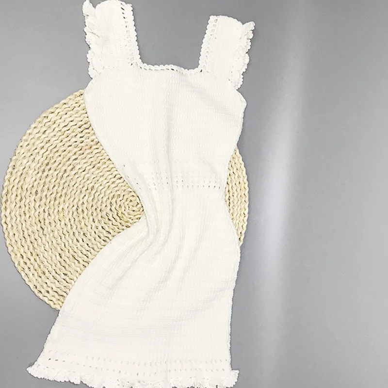 

High edition French style fungus edge sleeveless knitted dress women's 2021 spring thin style waist closing slim suspender skirt