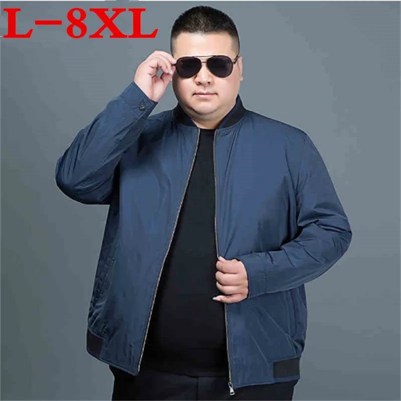 Размера плюс 8XL 7XL Сезон весна-осень Мужская верхняя одежда тонкие однотонные