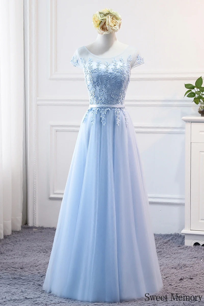 

2021 Blue Dress Sweet Memory Robe De Soriee Lace Tulle Bridesmaid Dresses Appliques Bride Party Graduation Vestidos Prom Gown