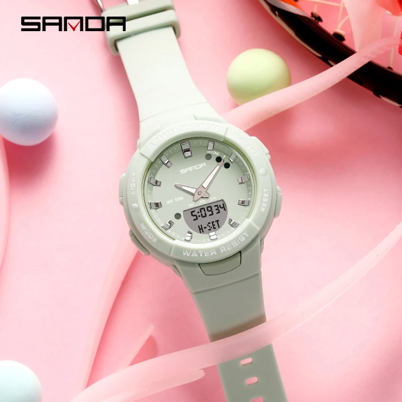 Sanda New Luxury Fashion Women Sport Watch Military Waterproof Multifunctional Led Digital Quartz Relogio Feminino 6005